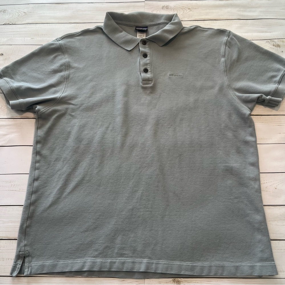 Patagonia Men's Organic Cotton Polo Shirt Sz L Sage Green/ gray
